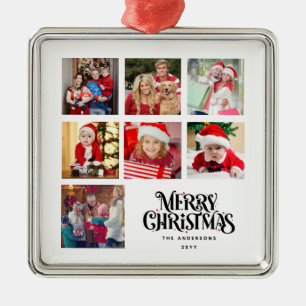 Personalised  Photo Collage Family Name  Metal Tree Decoration