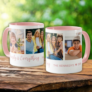 Personalised Photo Collage Family Name Quote Pink Mug