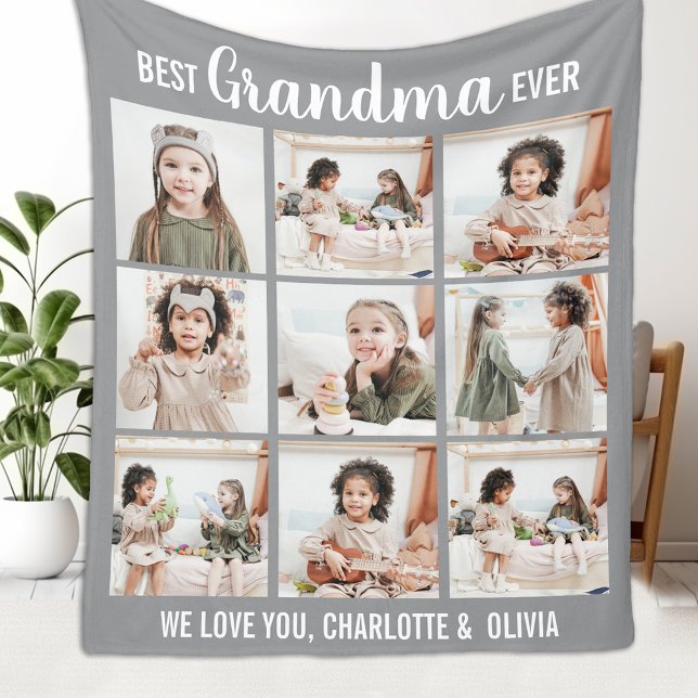 Personalised Photo Collage Grandma Fleece Blanket (Creator Uploaded)