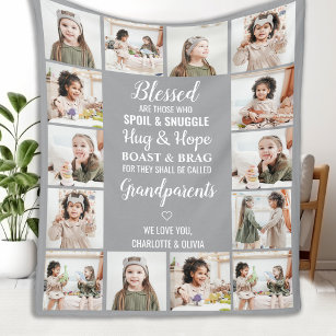 Personalised Photo Collage Grandparents  Fleece Blanket