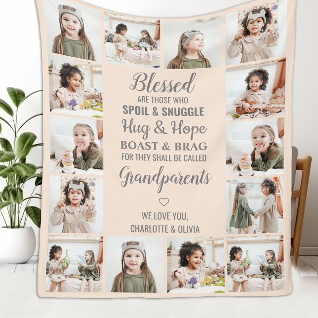 Personalised Photo Collage Grandparents Fleece Blanket (Creator Uploaded)