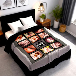 Personalised photo collage monogrammed initial   fleece blanket