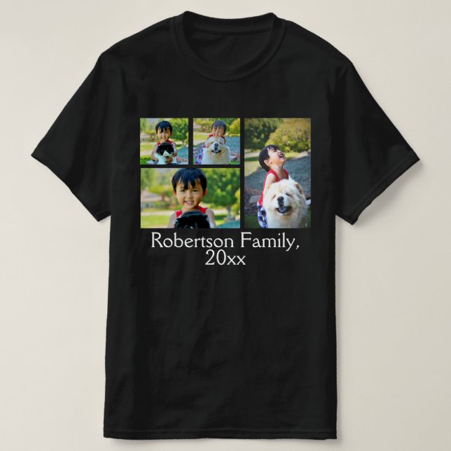 Personalised Photo Collage Montage on Dark T-Shirt (Design Front)