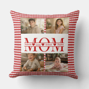 Personalised Photo Collage Mum Heart & Kids Name Cushion