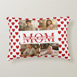 Personalised Photo Collage Mum Heart & Kids Name Decorative Cushion