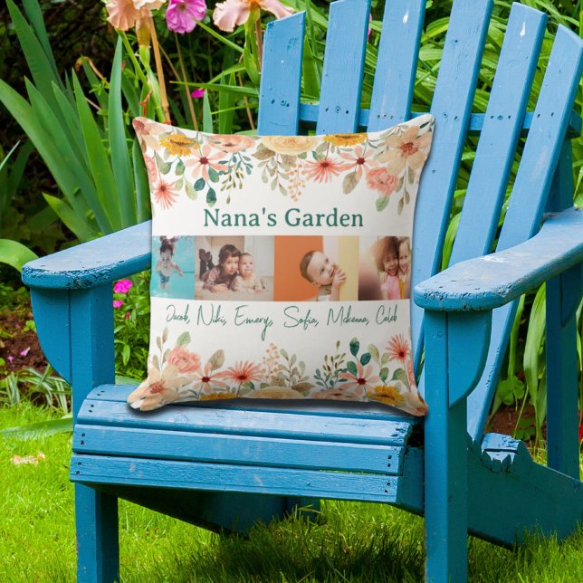 Personalised Photo Collage Nana Grandma's Garden  Cushion (Personalized Photo Collage Nana Grandma's Garden Throw Pillow)