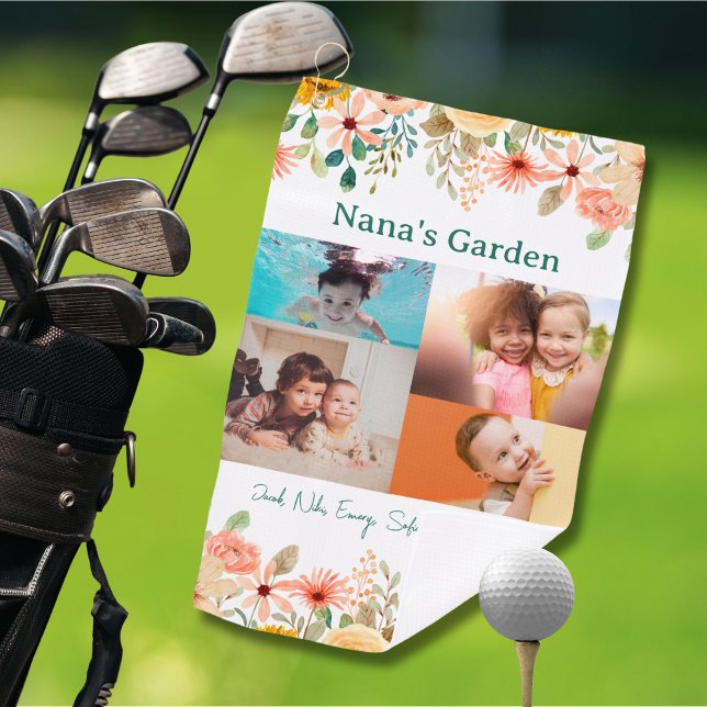 Personalised Photo Collage Nana Grandma's Garden Golf Towel (Creator Uploaded)