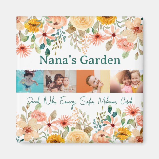 Personalised Photo Collage Nana Grandma's Garden  Magnet (Front)