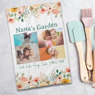Personalised Photo Collage Nana Grandma's Garden Tea Towel