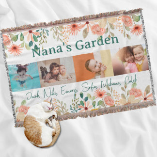Personalised Photo Collage Nana Grandma's Garden  Throw Blanket