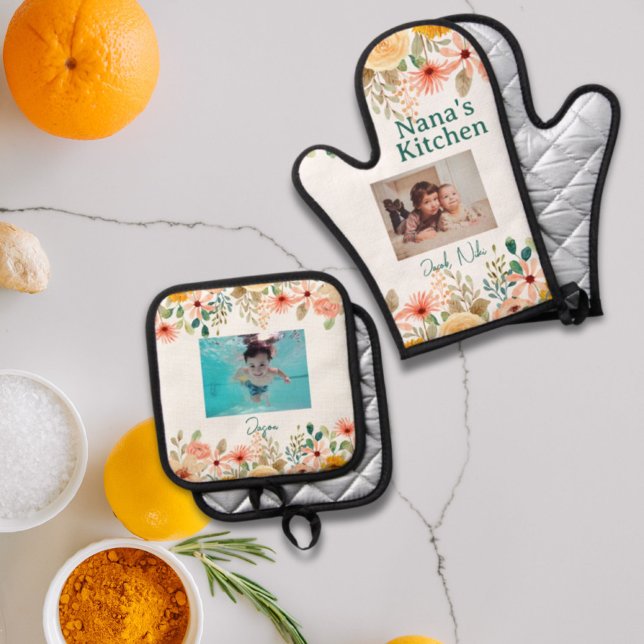 Personalised Photo Collage Nana Grandma's Kitchen Oven Mitt & Pot Holder Set (Personalized Photo Collage Nana Grandma's Kitchen Oven Mitt & Pot Holder Set)