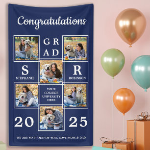 Personalised Photo Collage Navy Blue Graduation Banner