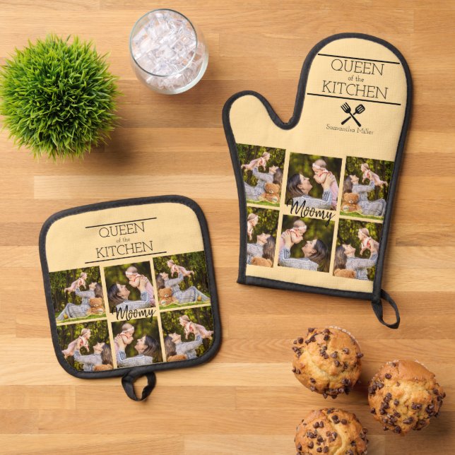 Personalised Photo Collage Oven Mitt & Pot Holder Set (Top Down)