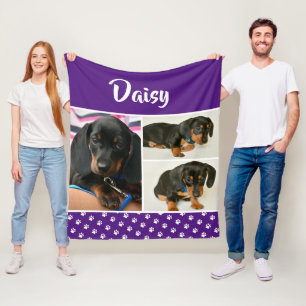 Personalised Photo Collage Pet Dog Name Fleece Blanket