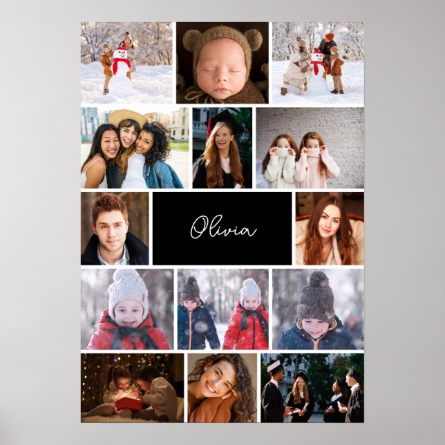 Personalised Photo Collage Poster with Name (Front)