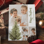 Personalised Photo Collage Whimsical Christmas  Holiday Card<br><div class="desc">This modern whimsical christmas holiday card,  featuring 4 of your favourite photographs,  a watercolor cristmas tree,  template text  in a fun script font,  and then personalised with your family name. Font styles,  sizes and background colour can be changed by clicking on the customise further link after personalising.</div>