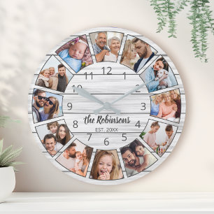 Personalised Photo Collage White Wood Family Round Clock