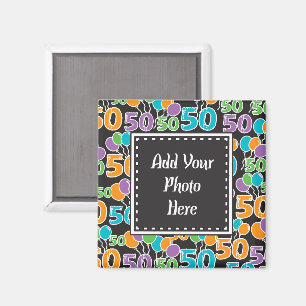 Personalised Photo Colourful 50th Birthday Templat Magnet