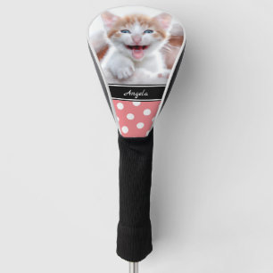 Personalised Photo Coral and White Polka Dot Golf Head Cover
