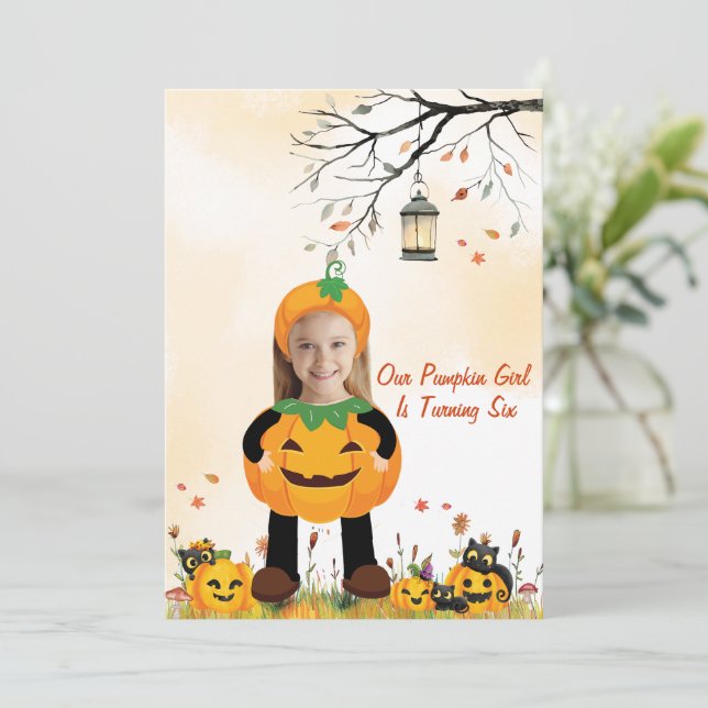 Personalised Photo Costume Pumpkin Party Kids  Invitation (Standing Front)