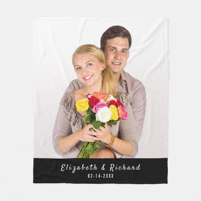 Personalised Photo Couples Custom Text Fleece Blanket (Front)