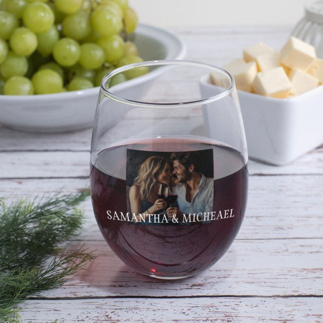Personalised Photo Couples Wedding Gift  Stemless Wine Glass (Creator Uploaded)
