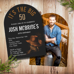 Personalised Photo Cowboy Hat Boots 50th Birthday Invitation