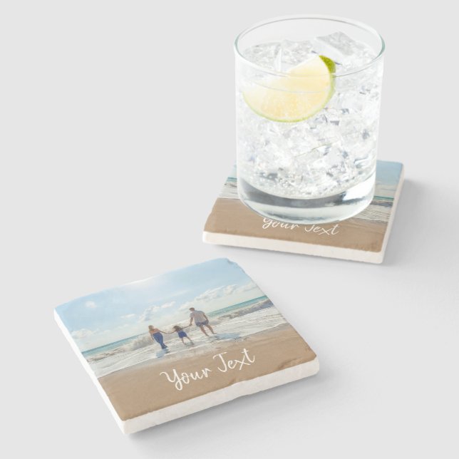 Personalised Photo & Custom Text Template Stone Coaster (Side)