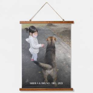 Personalised Photo Custom Text Wood-Topped Hanging Tapestry