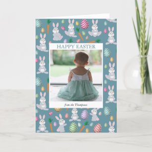 Personalised Photo Cute Blue Easter Bunny Rabbit Holiday Card