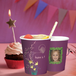 Personalised Photo Cute Daffodils Purple Birthday Paper Cups