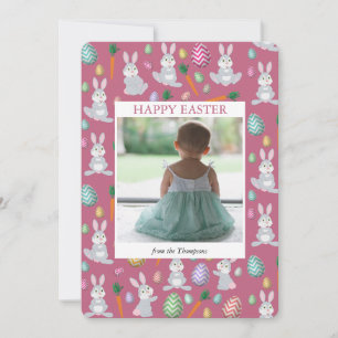 Personalised Photo Cute Pink Easter Bunny Rabbit Holiday Card