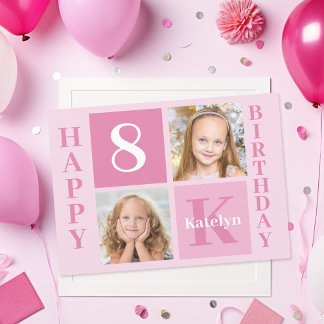 Personalised Photo Cute Pink Girls Happy Birthday Card