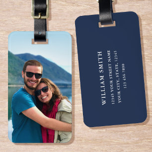 Personalised Photo Dark Blue Simple Modern Luggage Tag