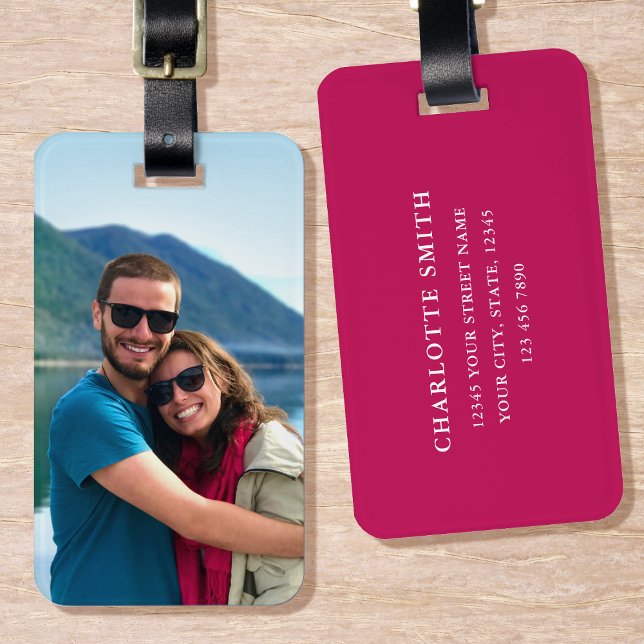 Personalised Photo Deep Pink Simple Modern Luggage Tag (Creator Uploaded)