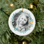 Personalised Photo Delicate Floral Wreath Ceramic Tree Decoration<br><div class="desc">Elegant and sweet ornament features an elegant floral illustration and can be personalised with your photo and text.</div>
