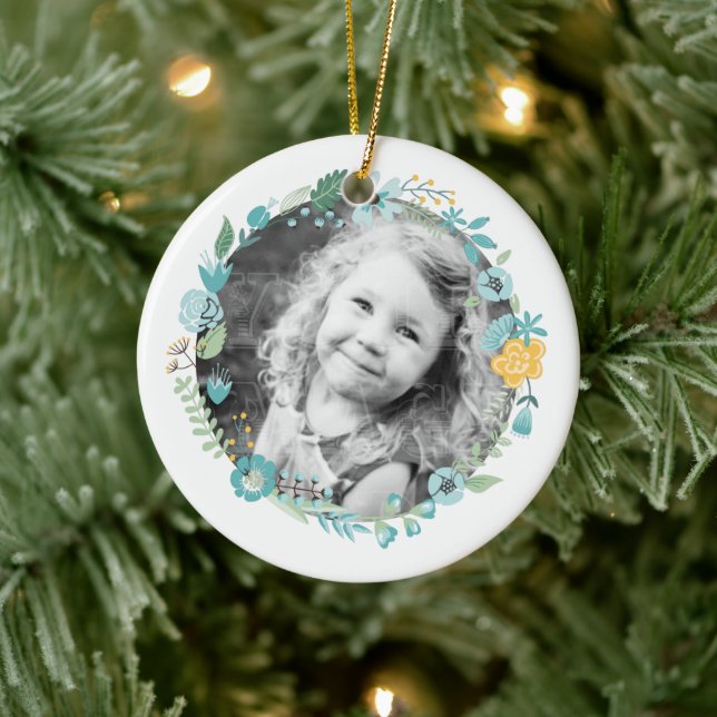 Personalised Photo Delicate Floral Wreath Ceramic Tree Decoration (Tree)