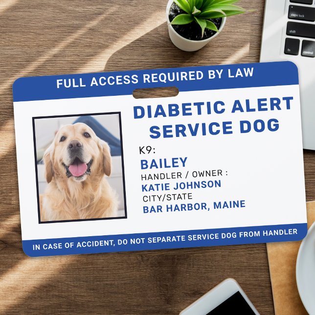 Personalised Photo Diabetic Alert Service Dog ID Badge (Creator Uploaded)