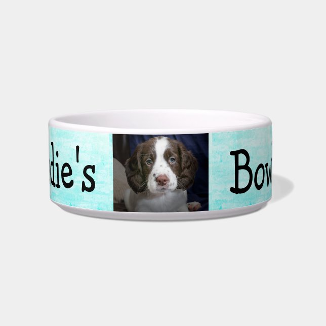 Personalised Photo Dog Bowl Aqua Blue (Front)