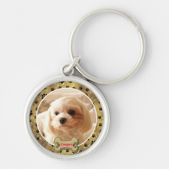 Personalised Photo Dog - Paw Print Design Key Ring (Front)