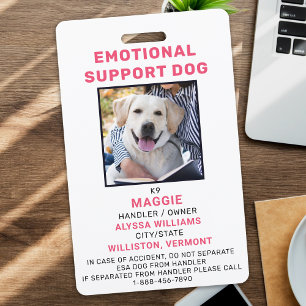 Personalised Photo Emotional Support Dog ID Badge