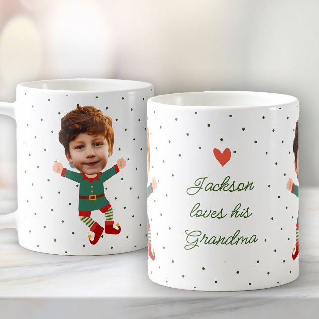 Personalised Photo Face Funny Christmas Elf Kid Coffee Mug (Creator Uploaded)