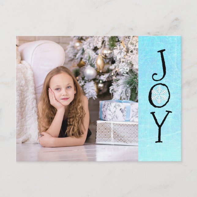 Personalised Photo Family Christmas Joy Blue Card (Front)