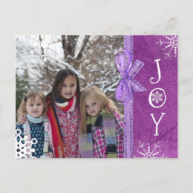 Personalised Photo Family Christmas Joy Purple Holiday Postcard (Front)