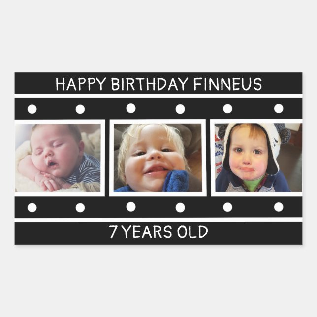 Personalised Photo Filmstrip Birthday Rectangular Sticker (Front)