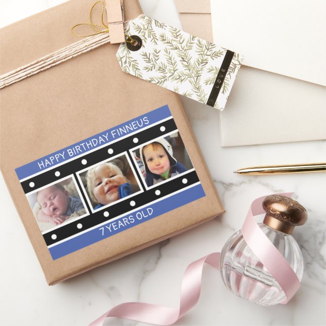 Personalised Photo Filmstrip Birthday  Rectangular Sticker (Gifting)