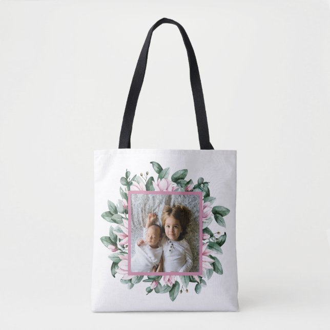 Personalised Photo Floral Frame Double-Sided  Tote Bag (Front)