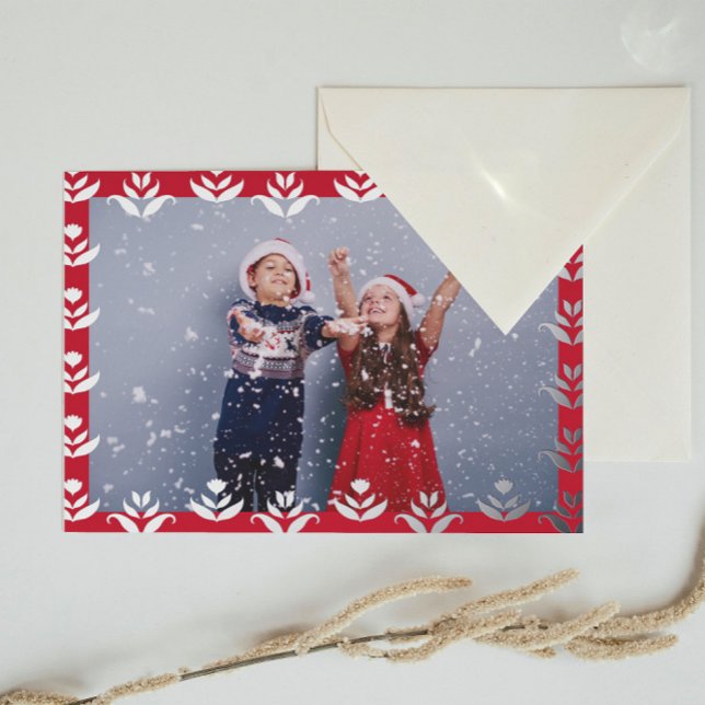   Personalised Photo Folk Art Border Red Christmas (Creator Uploaded)