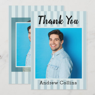 Personalised Photo for Him Modern Blue Stripes Thank You Card