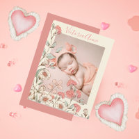 Personalised Photo Girl Floral Birth Announcement